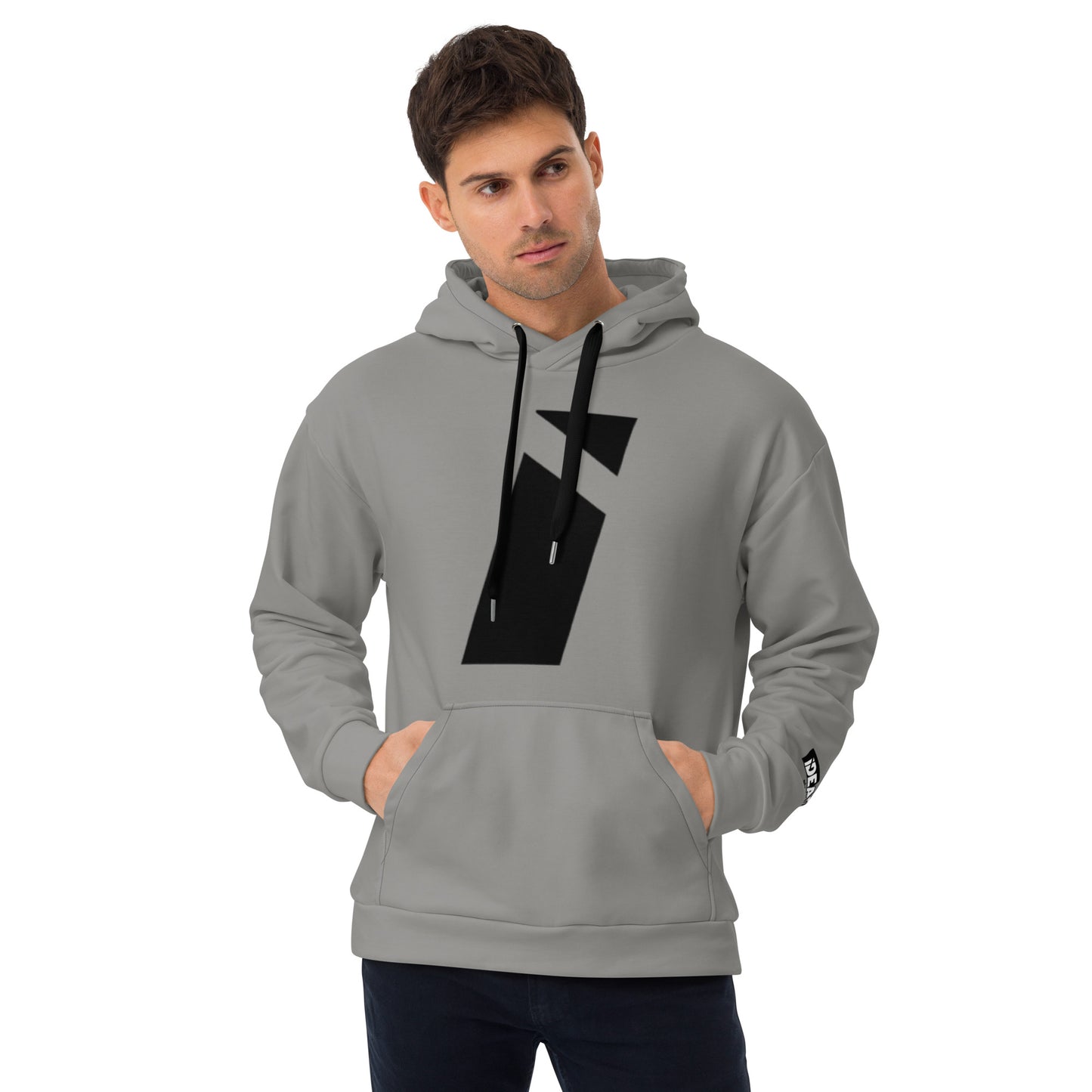 Sudadera con capucha suave IDEAL gris eléctrico con marca negra (unisex)